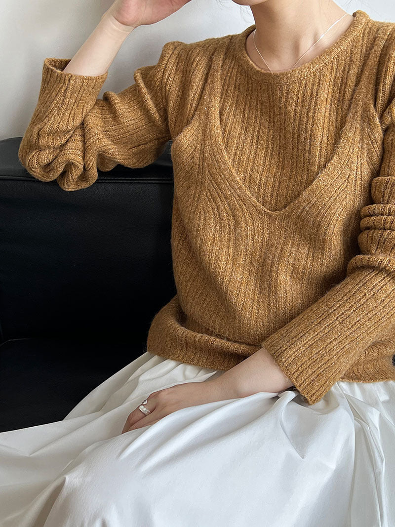 Femme Tekstureret V-Udskæring Ribbet Strikpullover Stilla