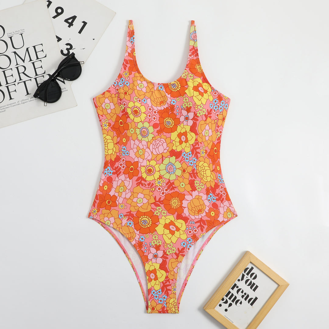Dame blomster mønster højt skåret enhed badesuit Stilla1750243342