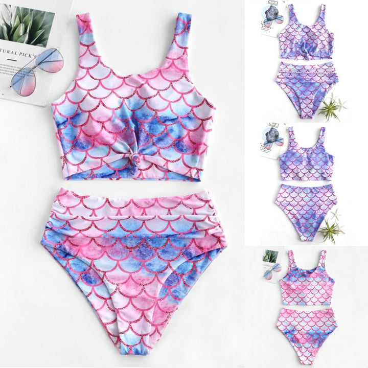 Dame Højtaljet Mermaid Print Bikini Sæt Stilla