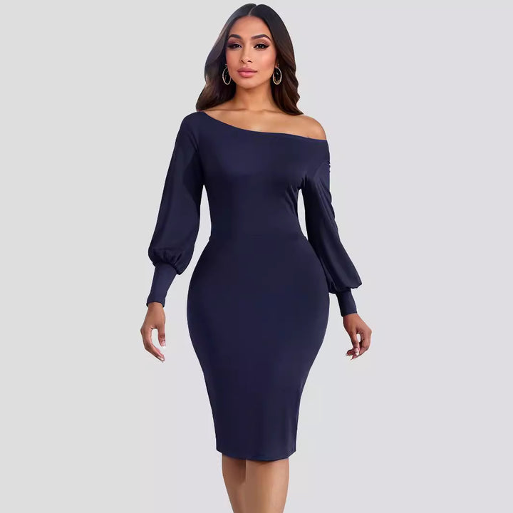 Dame Elegant Off-Shoulder Kjole med lange Pufærmer Stilla