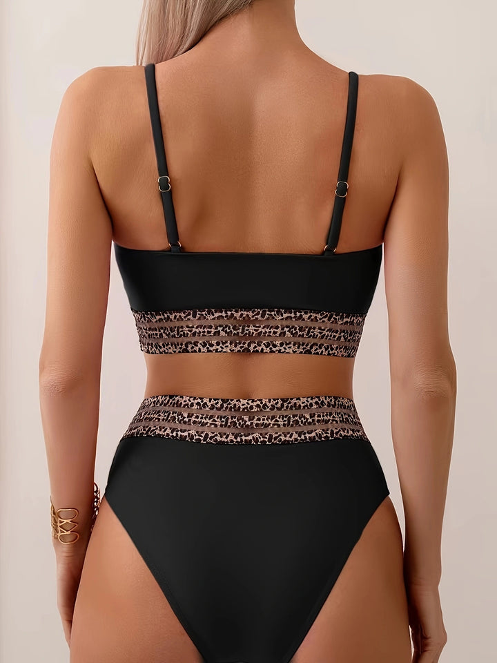 Dame Bikini-sæt med fashionabel leopardmønster og højt skåret taljedesign Stilla