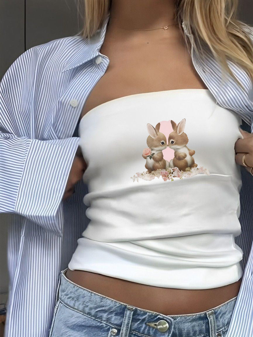 Dame bandeau-top med sporty Frankrig-design Skovae
