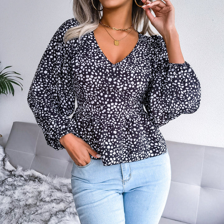 Dame mode bluse med puffærmer og elegant rynkning Stilla