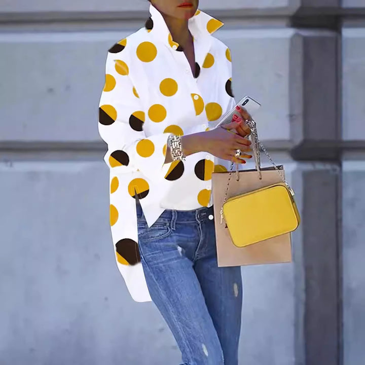 Dame Chic Polka-Dots Skjorte med overdimensioneret Krave Stilla