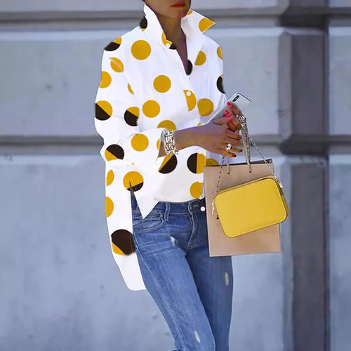 Dame Chic Polka-Dots Skjorte med overdimensioneret Krave Stilla