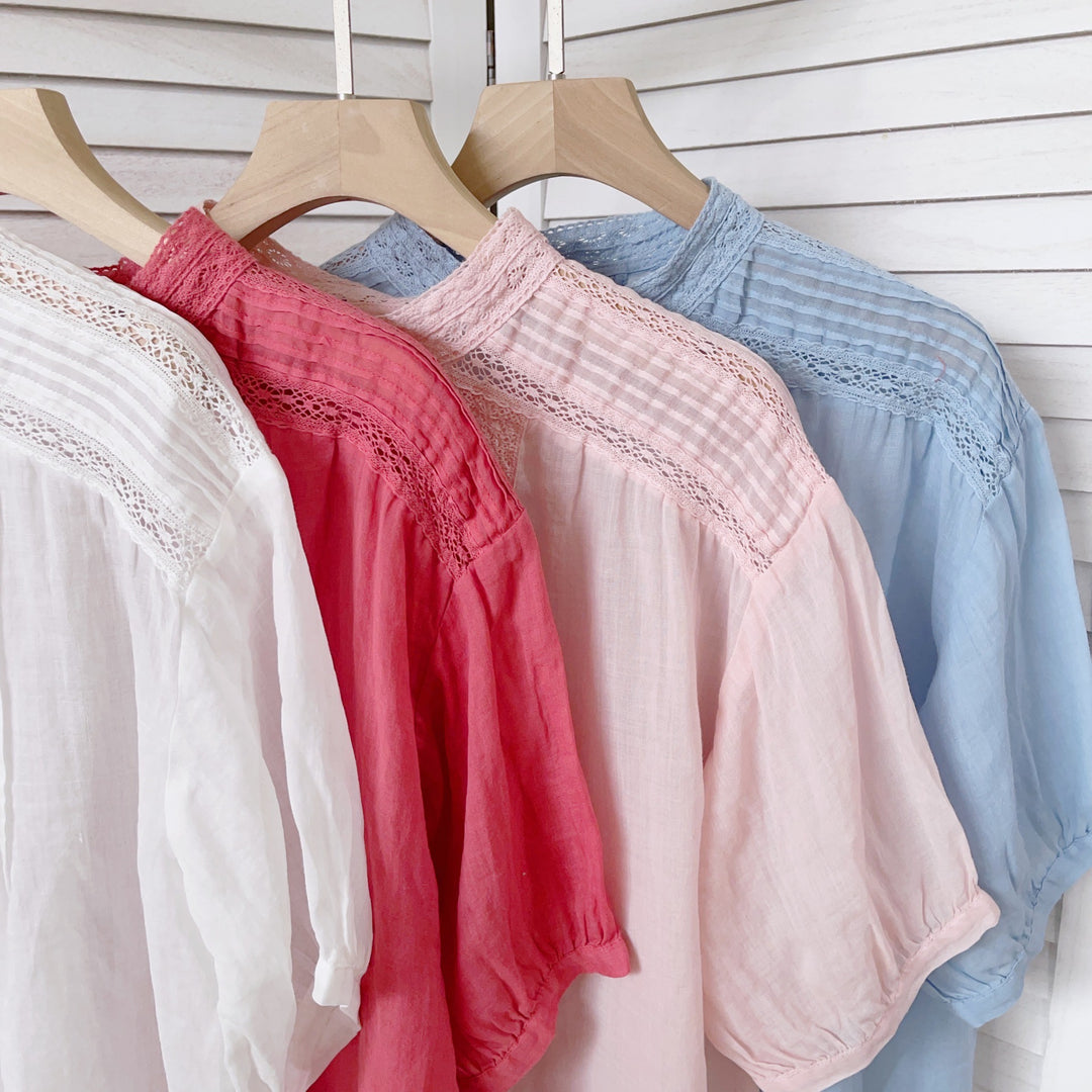 Femme Stilfulde Korte ærmer Broderet Bluse Stilla