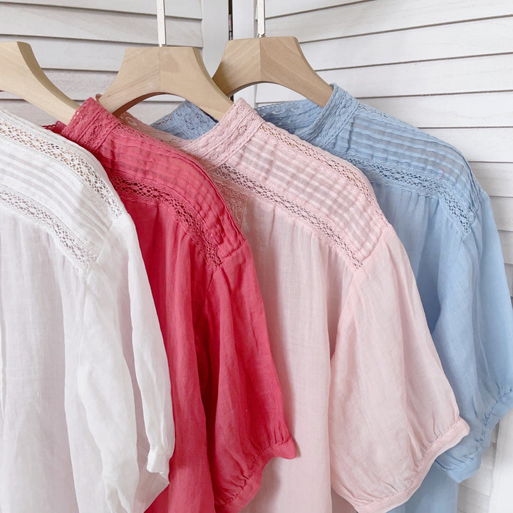 Femme Stilfulde Korte ærmer Broderet Bluse Stilla