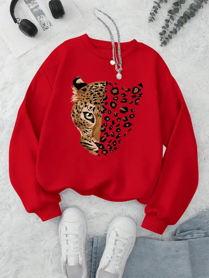Kvinders sweatshirt med leopardmotiver Stilla