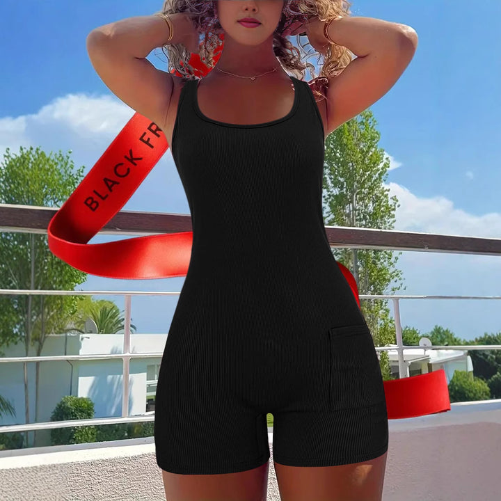 Kvinder Ribbestrik Bodycon Overall med lomme Stilla