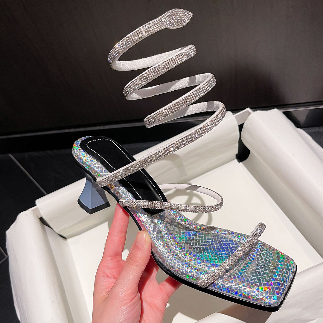 Femme Elegante Anklerem Blokhæl Sandaler Stilla
