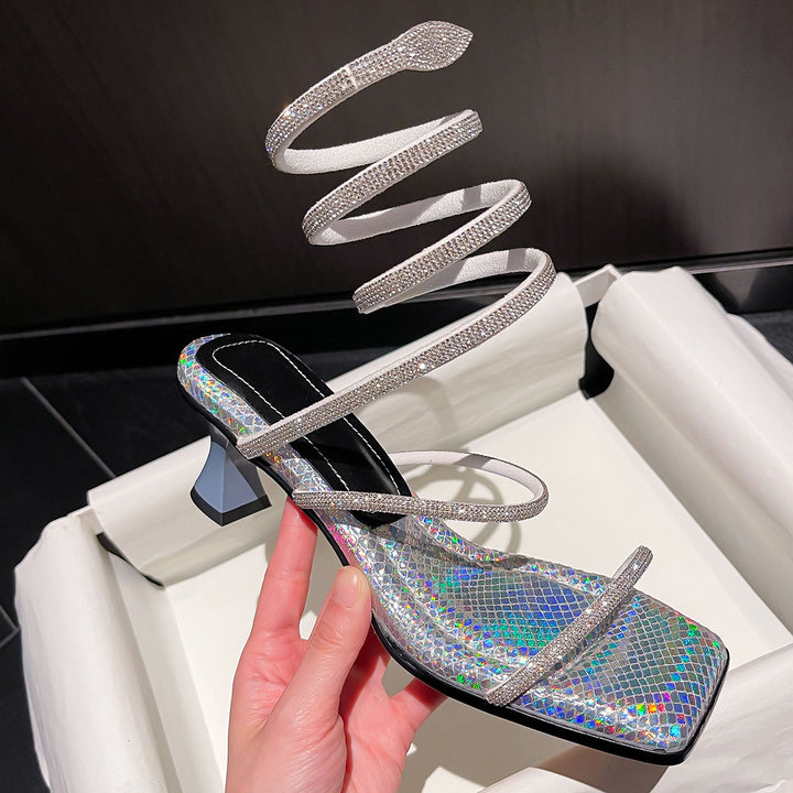 Femme Elegante Anklerem Blokhæl Sandaler Stilla