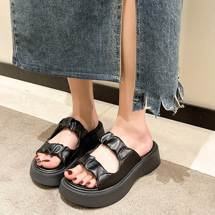 Dame plateau sandaler med dekorativt foldedesign og skridsikre såler Stilla