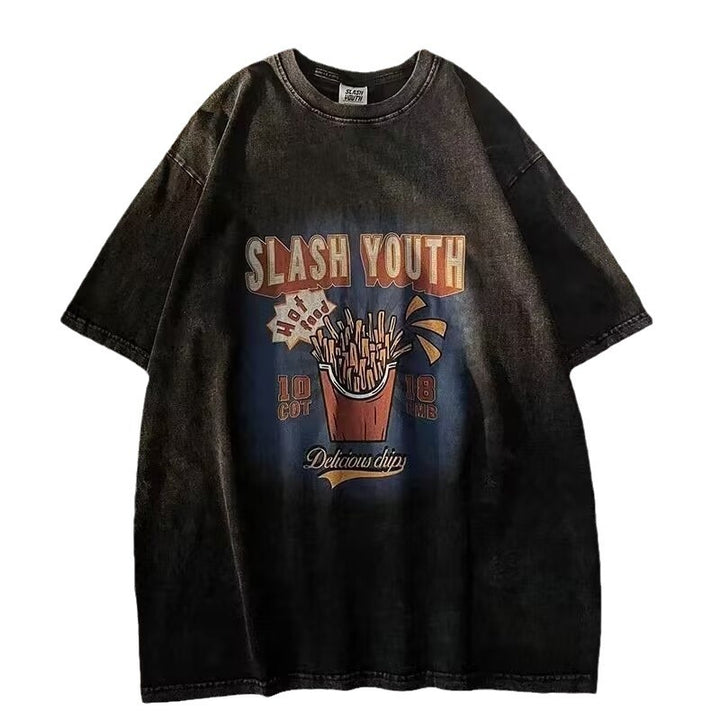 Dame afslappet T-shirt med nostalgi Fastfood-print og oversize skæring Stilla