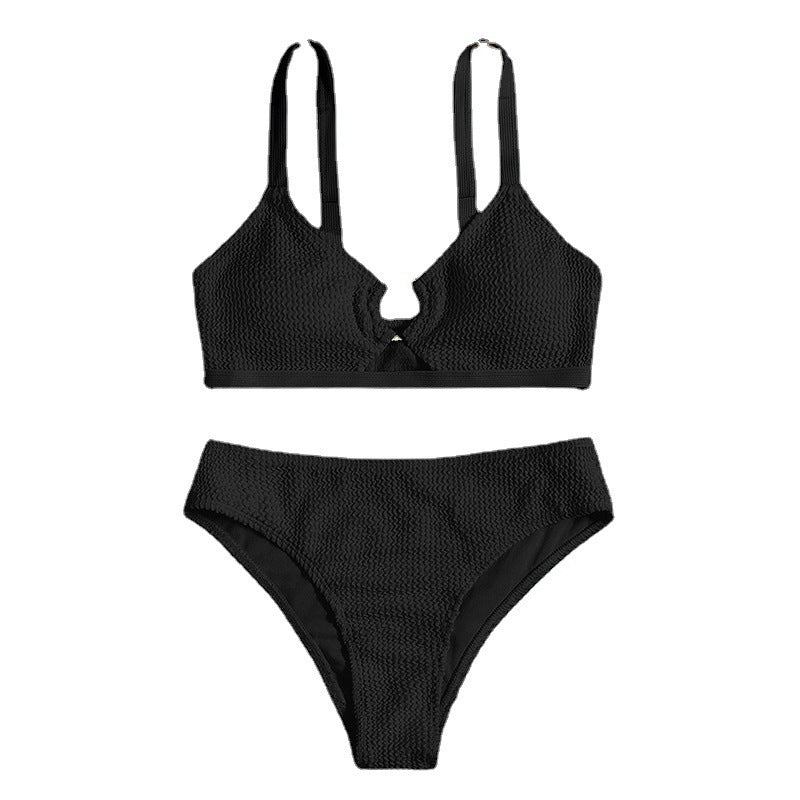 Dame Bikini-sæt med høj taljeskæring og dekorerede stropper Skovae