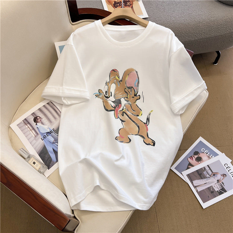 Dame T-shirt med kreativt tegneserie-design og afslappet pasform Stilla