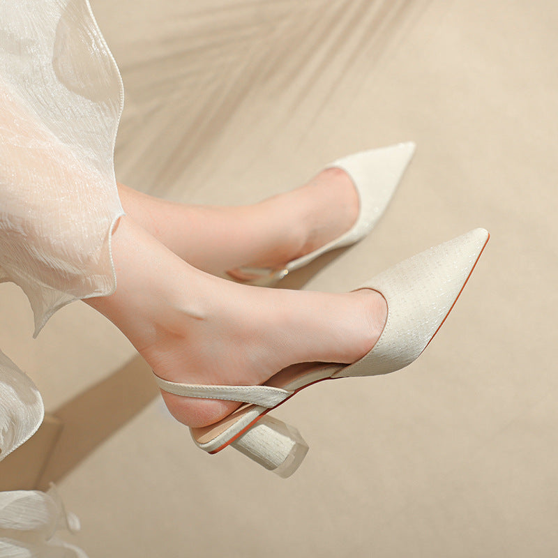 Dame Elegant Spids Tå Slingback Hæle med Transparent Blokhæle Stilla
