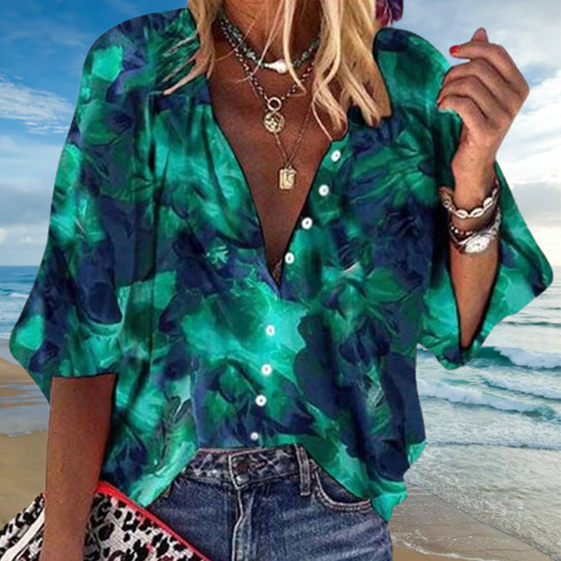 Dame Kreativ Oversized Bluse T-shirt med blomsterdesign Stilla