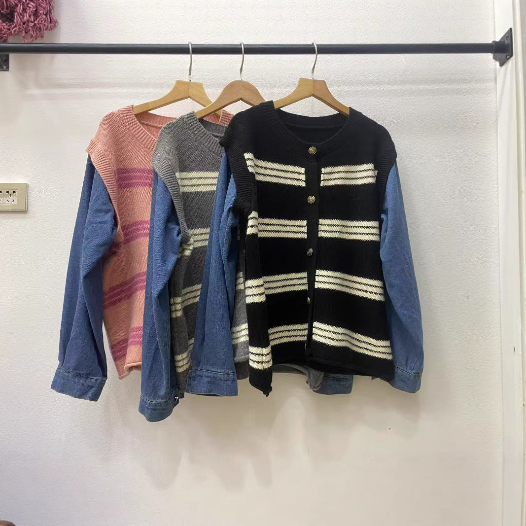 Damer Komfortabel Cardigan med Moderne Striber og Mode Knap Lukning Stilla