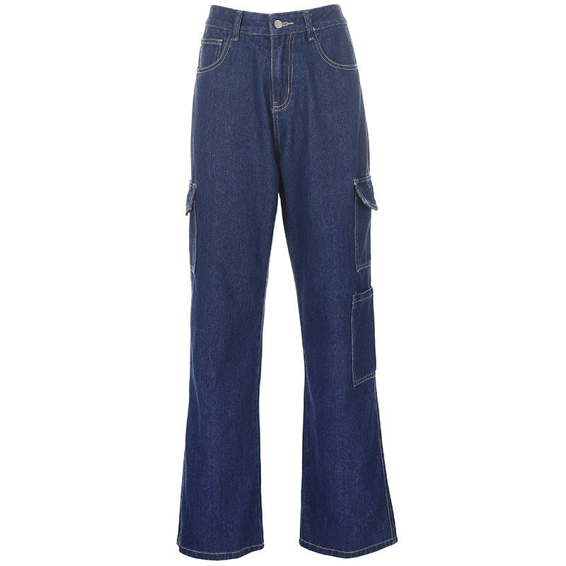 Dame brede Cargo-Jeans med praktiske sidelommer og afslappet snit Stilla