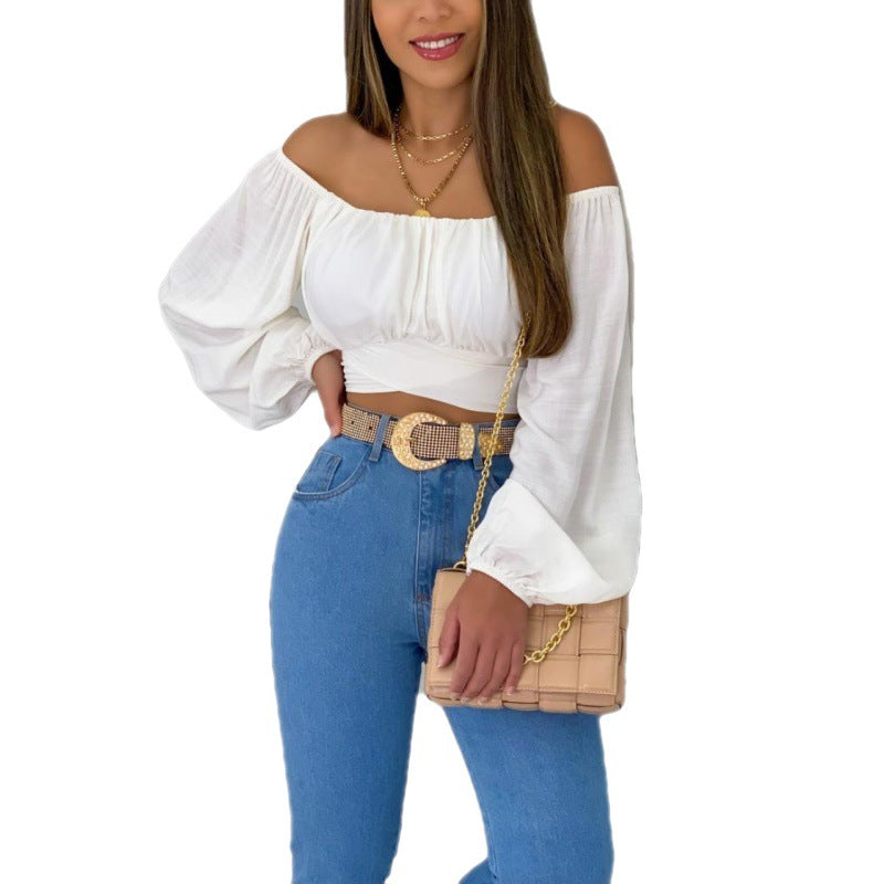 Dame off-shoulder bluse med blødt drapering Stilla