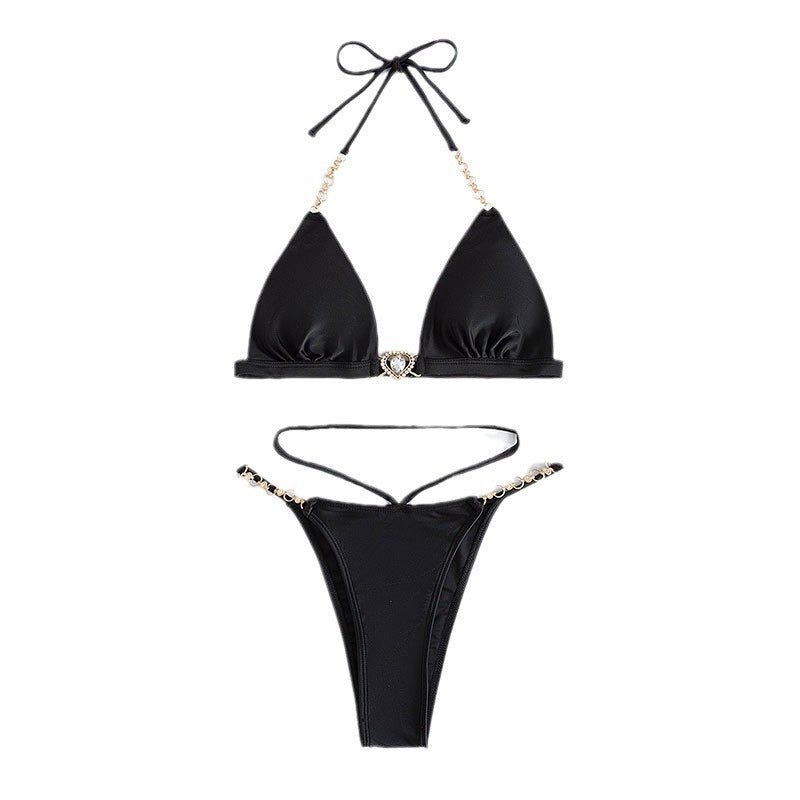 Dame trekant-bikini med justerbare stropper og glamorøs smykkesætning Skovae