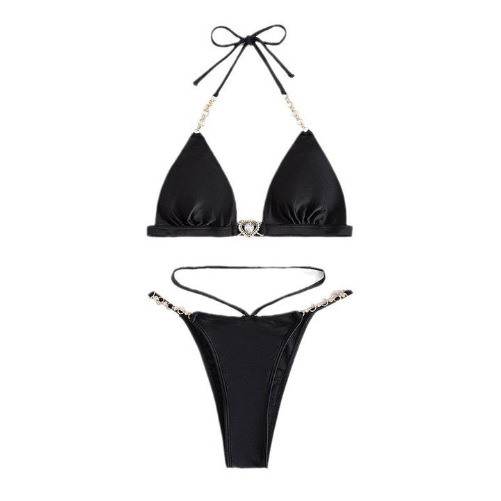 Dame trekant-bikini med justerbare stropper og glamorøs smykkesætning Skovae