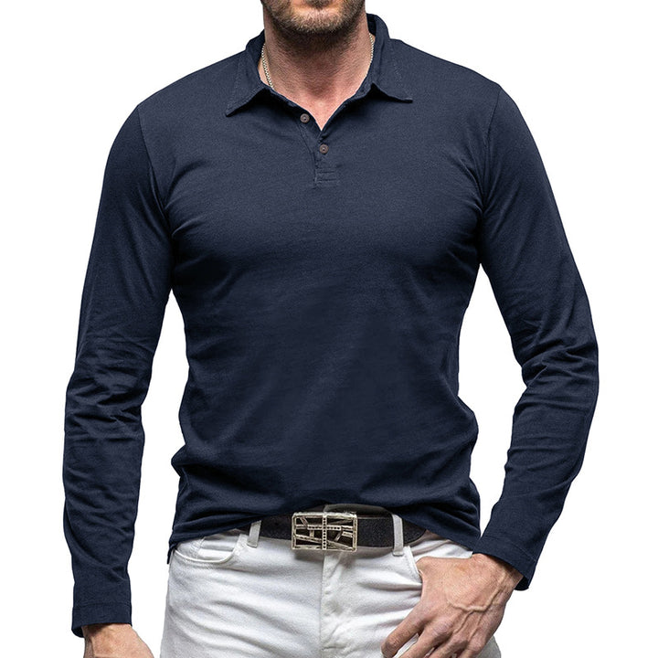 Herrer Langærmet Polo T-shirt med kropsnær pasform og høj kvalitet bomuld Stilla