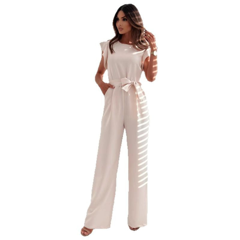 Dame Elegant Jumpsuit med Rynkedetaljer og Talje bælte Stilla