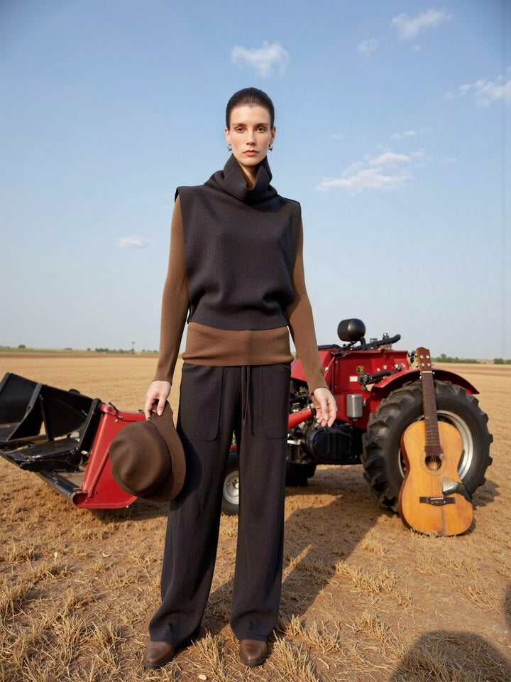 Kvinders fashionable strikket sweater med høj krave og brede bukser Stilla