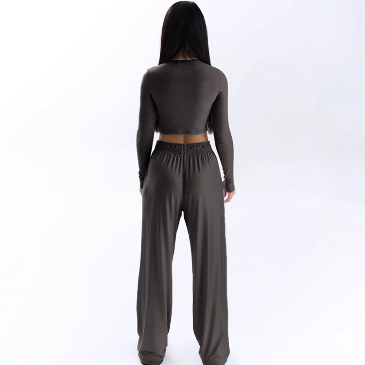 Dame Elegant To-delt Sæt med cropped top og brede bukser Skovae