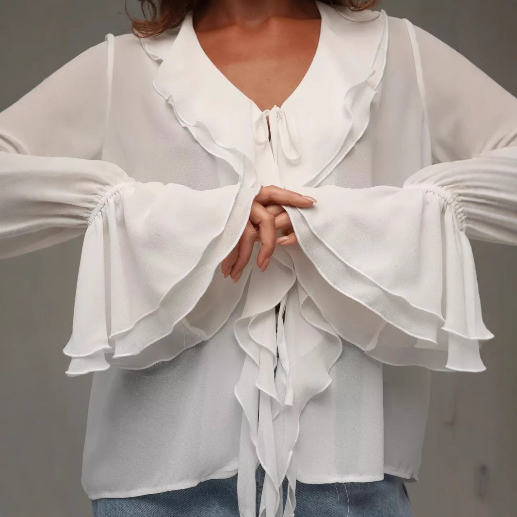 Dame Elegant og luftig bluse med flæseærmer Stilla