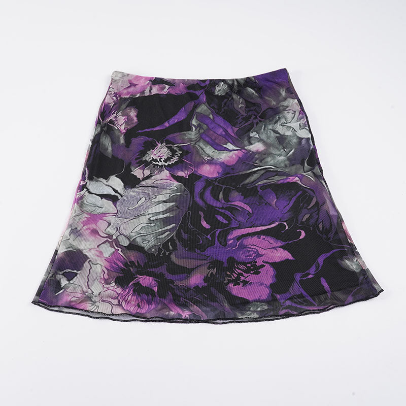 Dame midi-nederdel med blomsterdesign og elastisk talje Skovae
