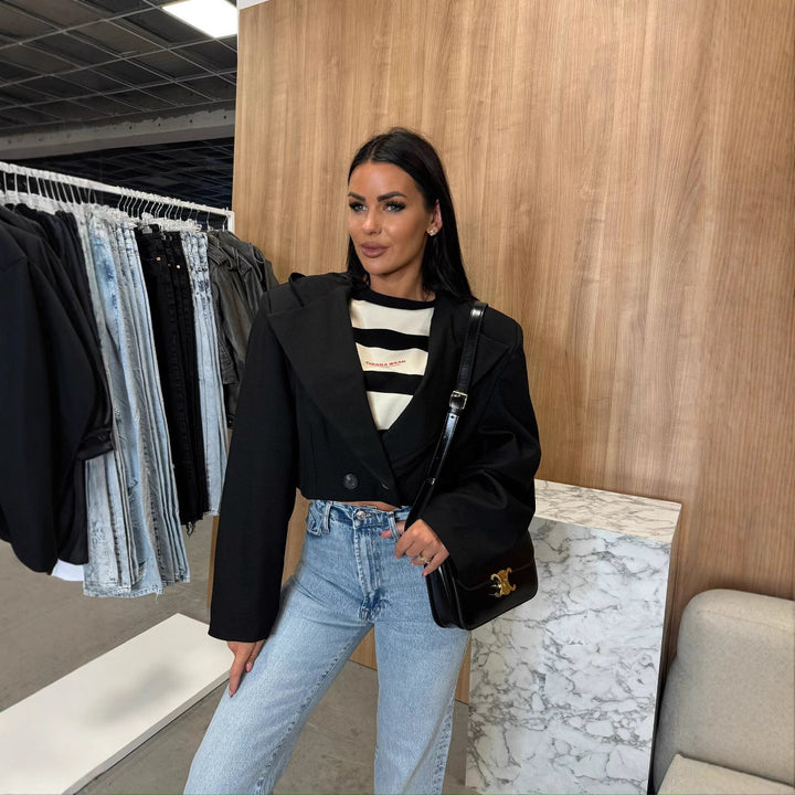Dame mode cropped Blazerjakke med struktureret snit Stilla