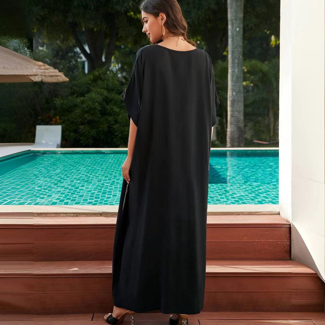 Dame Kaftan kjole med elegant gyldent mønster og sidelunger Stilla