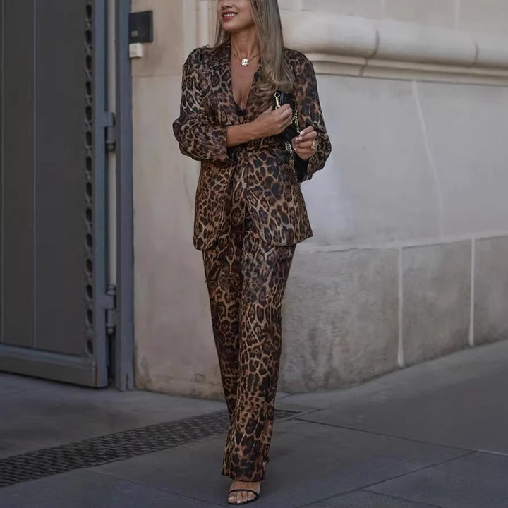 Dame Elegant og moderne jakkesæt sæt med leopardmønster Skovae