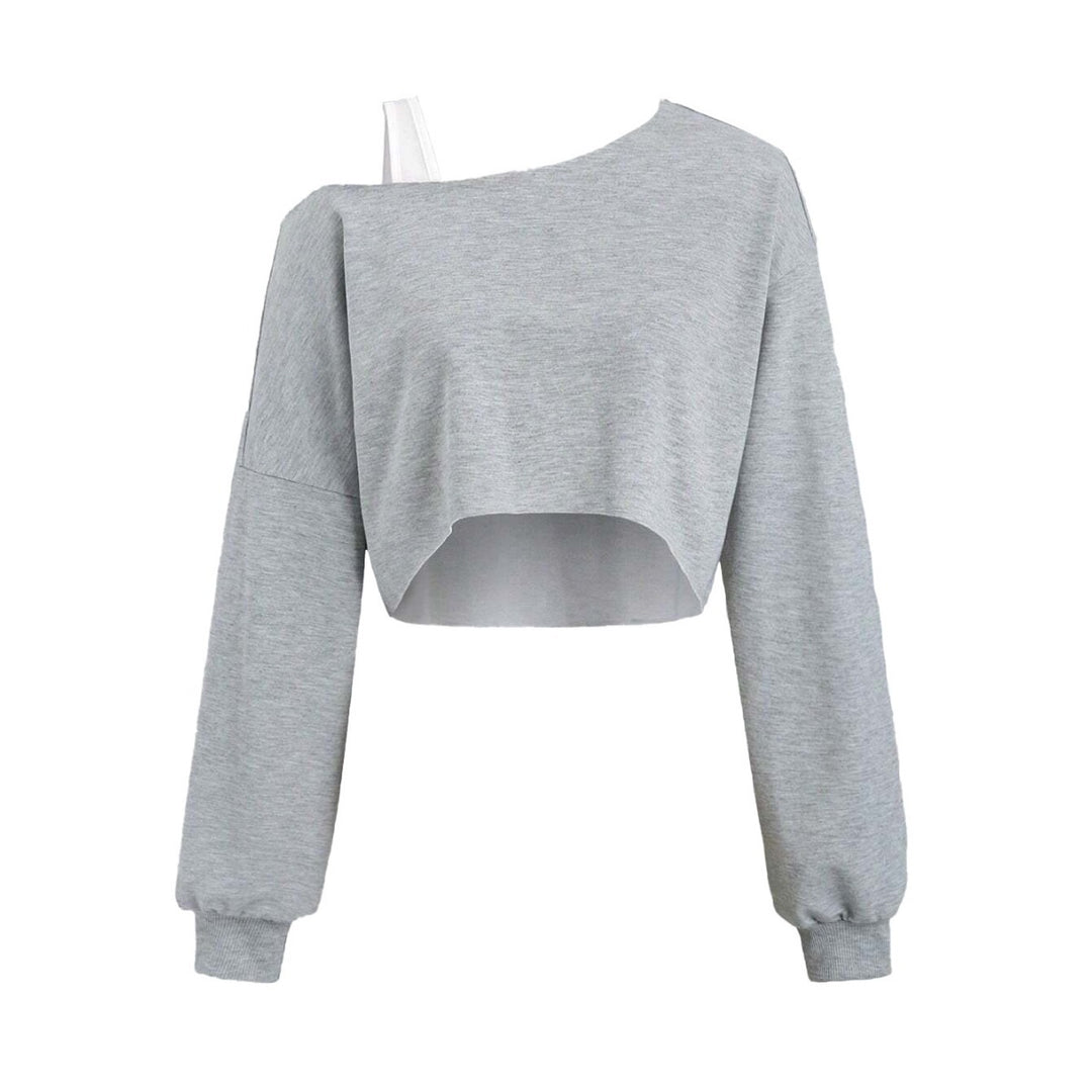 Kvindernes cropped sweatshirt med asymmetrisk design og voluminøse ærmer Stilla