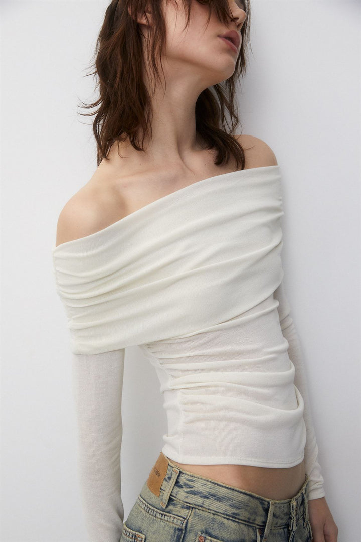 Dame Figurtilpasset Off-Shoulder Overdel med Rynk Stil