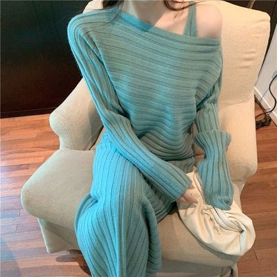 Femme Off-Shoulder Strik Lounge Sæt Stilla