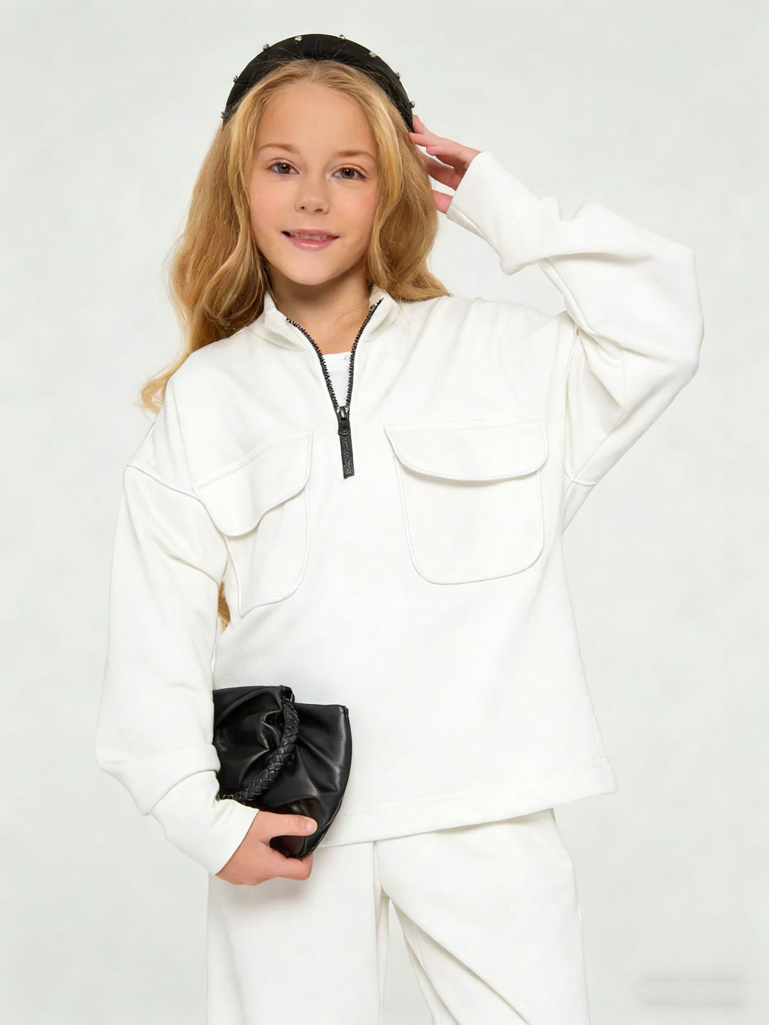 Kvindernes sporty sweatshirt med halv lynlås og praktiske lommer