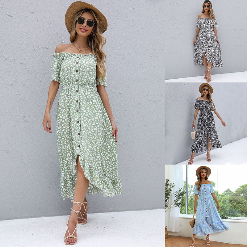 Dame Off-Shoulder Volant Maxi Kjole Stilla