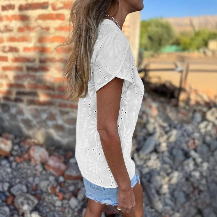 Damer elegant Bluse med blomsterbroderier Stilla