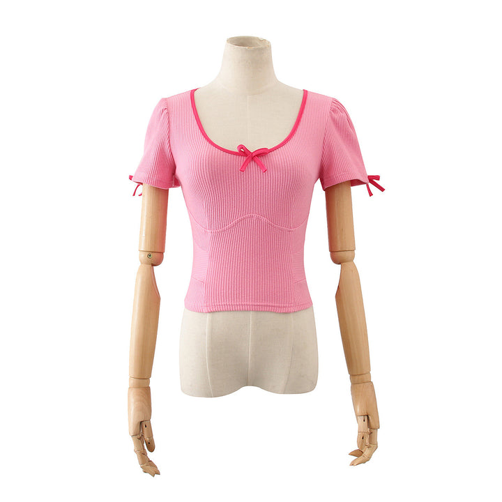 Dame Crop-top med legende flæse design og søde sløjfer Stilla