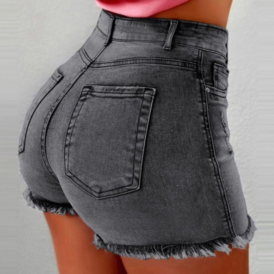 Dame Høj Talje Denim-Shorts med afslappet kant og figursyet snit Stilla