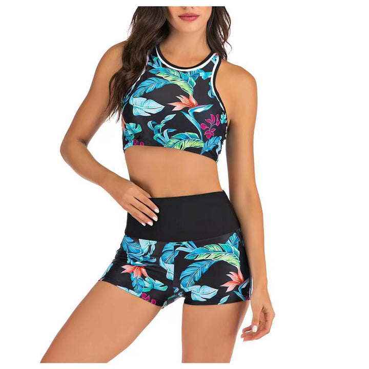 Dame Sport-Bikini-Sæt med blomstret Crop-Top og komfortable High-Waist-Shorts Stilla