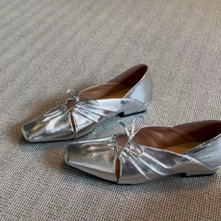 Dame Elegant Metallic Flade Sko med Sløjfedetalje Stilla