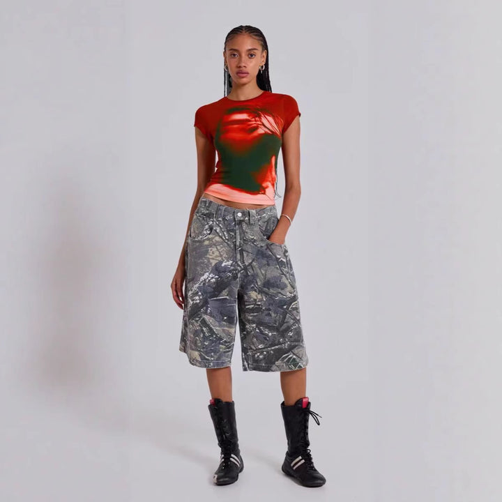 Damernes Stilfulde Camouflage Cargo Shorts Stilla