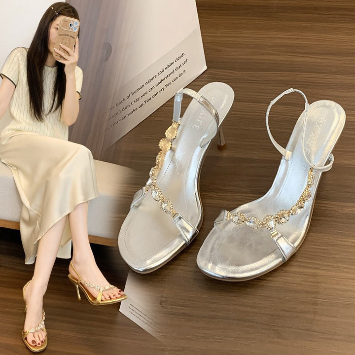 Femme Elegant Rhinstein-belagt Slingback-hæle Stilla