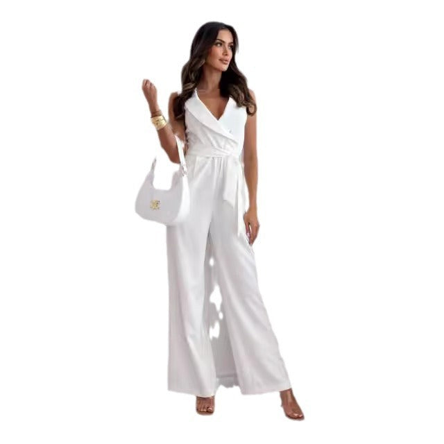 Dame Elegantly Draped Bredbenet Jumpsuit Stilla
