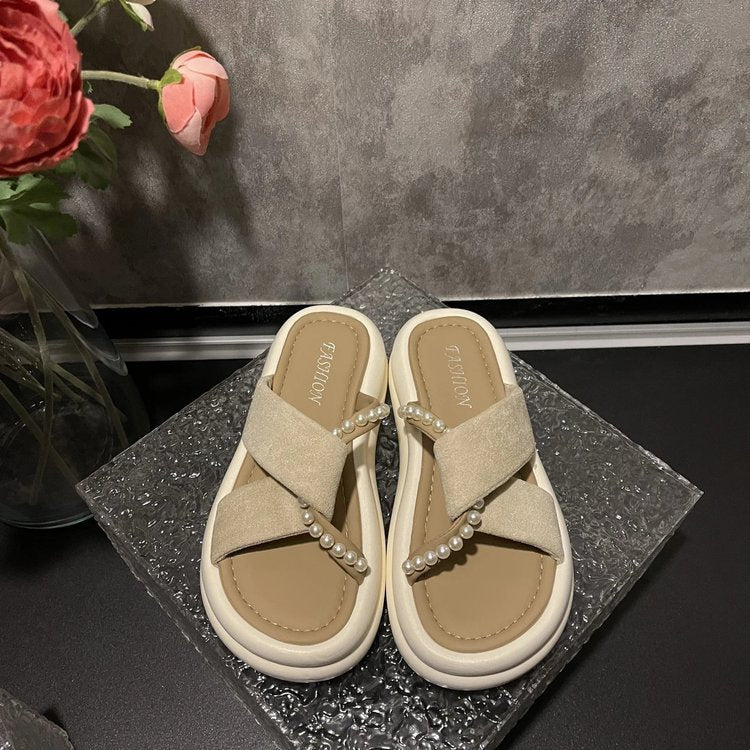 Dame Elegante Tåseparator Sandaler med moderne Remdesign og Perlepynt Stilla