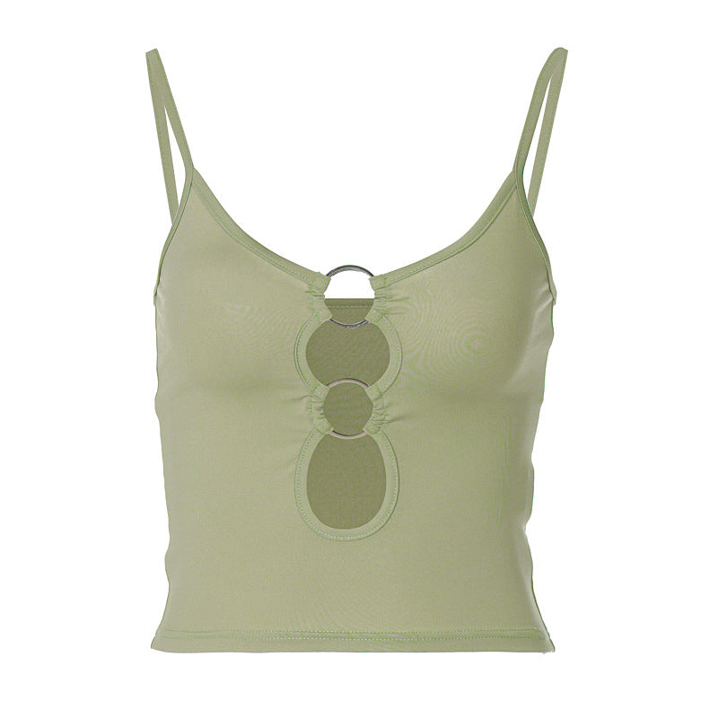 Dame Crop Top med runde udskæringer og dekorative ringe Stilla